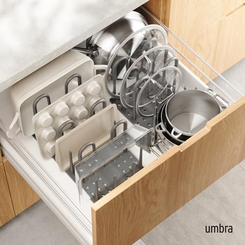 Peggy Kitchen Drawer Cupboard Organizer Tray - Adjustable Storage System For Food Containers, Cookware, Serveware, Utensils and More, Large, Grey - color: Grey, size: Large