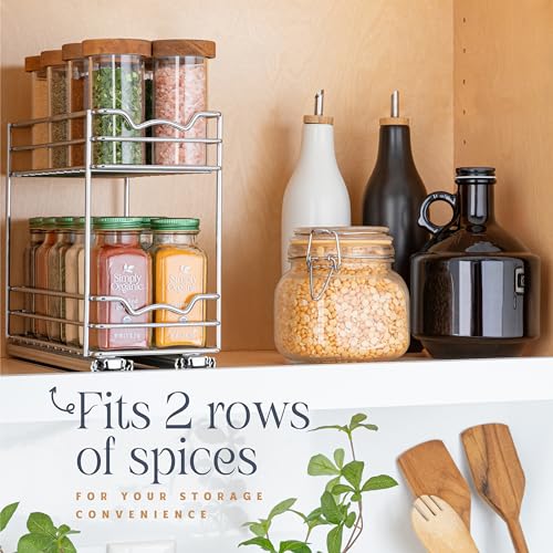 Pull Out Cabinet Organizer for Spices, Cans - Heavy Duty with Lifetime Limited Warranty- Pull Out Spice Rack- Cabinet Pull Out Shelf for Cans,Dishes, Etc, 4-1/2"W x 10-3/8"D x 8-7/8H, Chrome - size: 4.5 Inch - Double