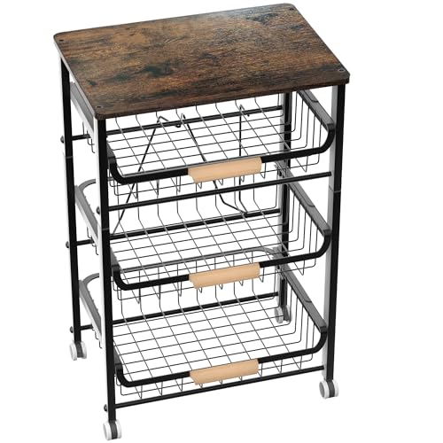 NiuYichee 4-Layer Fruit Basket Kitchen Food Organizer and Rack, Stackable Storage Cart with Desktop, Pull-Out Hollow Metal Basket, Sliding Out Storage (Black 4-Layer Rack) - color: Black 4-layer Rack