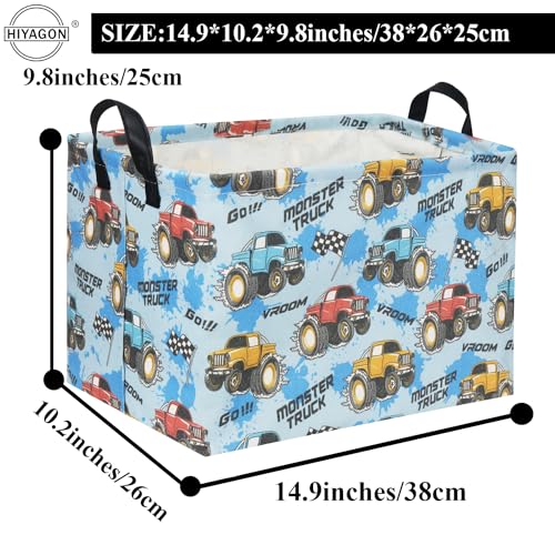 HIYAGON Rectangular Monster Truck Basket for Kids Baby Basket for Boys and Girls Cute Toy Storage Organizer Bin Box Truck Room Decor(Monster Truck) - color: Monster Truck