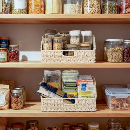 GRANNY SAYS Wicker Storage Baskets for Shelves, Large Wicker Basket with Handles, Trapezoid Woven Baskets for Storage, Decorative Basket for Home Decor, Butter Milk - color: Butter Milk, size: 10¾"D x 15"W x 7¼"H