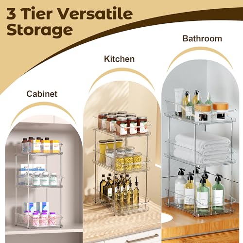 incostar 3 Tier Under Sink Organizer and Storage - Multi-Purpose Stackable Pantry Organizer with Pull-Out Clear Bins and Movable Dividers for Kitchen and Bathroom Cabinet - style: 1 Pack 3Tier