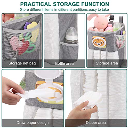 Accmor Hanging Baby Diaper Caddy Organizer, Diaper Stacker, Baby Crib Hanging Classified Storage Bag Organizer for Changing Table, Crib, Playard or Wall & Nursery Organization, Grey - style: Style C-Grey