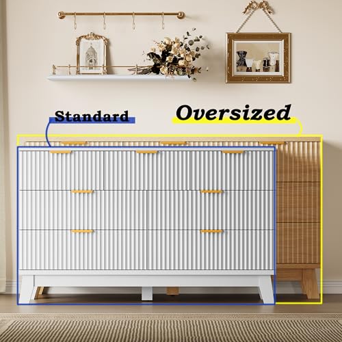 BORNOON Fluted 7 Drawer Dresser, 47.2" Wide Modern Boho Chest of Drawers, Wooden Storage Dresser TV Stand for Bedroom, Living Room, Closet, Hallway, Curved Profile Design - color: Pure White, size: 7-Drawer