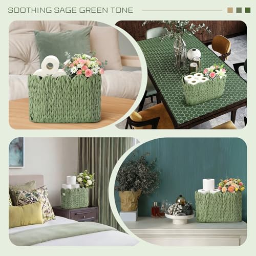 Kathfly Sage Green Toilet Paper Storage Basket Scalloped Wicker Woven Bathroom Basket Toilet Paper Holder Holds up to 6 Mega Rolls Woven Organizer for Home Bathroom Kitchen Offices - style: Scalloped Style