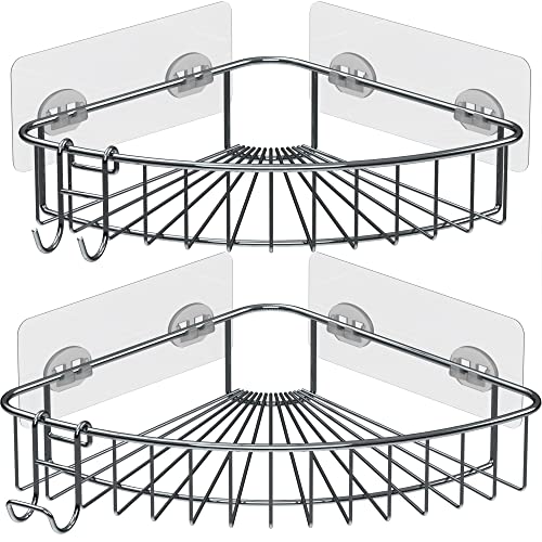 Shower Shelf for inside Shower, Shower Shelf Corner, Shower Corner Caddy, Adhesive Shower Caddy, Shower Wall Caddy, Stainless Steel Shower Caddy Suction No Drill 2 Pack Silver - color: Silver