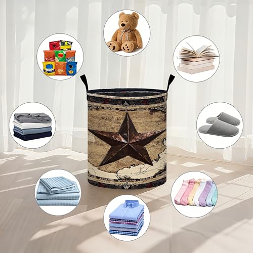 Western Texas Star Laundry Basket Foldable Oxford Cloth Tote Bag Laundry Hamper Clothes Storage Bucket Organizer For Bathroom/Laundry Storage/Bedroom 19.6x15.7 Inch - color: Western Texas Star