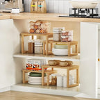 HOOBRO Cabinet Organizer Shelf, Set of 2 Kitchen Counter Shelves, Expandable Kitchen Storage, Stackable Bamboo Spice Rack, for Kitchen, Countertop, Office Desk, Living Room, Natural YL20TL01 - color: Natural