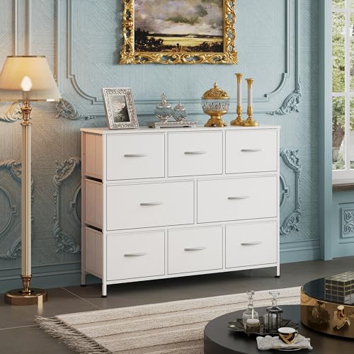 WLIVE 8 Drawer Dresser for Bedroom, Fabric White Dresser with Large Storage Drawer Unit for Entryway, Chest of Drawers for Living Room - color: White, style: Large 8 Drawers