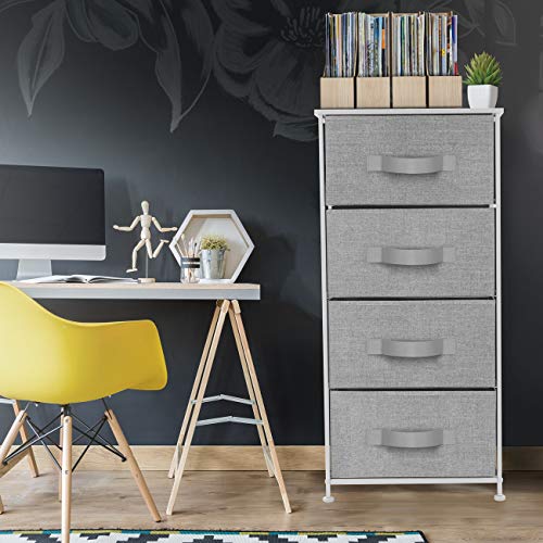 Sorbus Nightstand with 4 Drawers - Bedside Furniture & Night Stand End Table Dresser with Steel Frame, Wood Top, Easy Pull Fabric Bins for Home, Bedroom Accessories, Office & Dorm - color: White, style: 4 Drawer