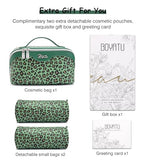 Travel Makeup Bags Organizer for Women: 3 Pcs Set Cosmetic Bag - Large Make up Bag with Compartments - Flat Open Waterproof Leather Toiletry Bags for Skincare, Brushes & Travel Essentials - Green - color: 09-Green