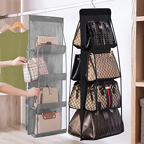 Lirex Handbag Hanging Organizer, 8 Pocket Purse Storage Hanger Oxford Cloth Closet for Family Closet Bedroom, Foldable and Universal Fit (Black) - color: Black