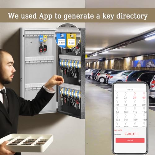 48-Key Smart Key Lock Box Wall Mount – Commercial Key Cabinet with App, Keypad, Bluetooth & WiFi Unlock (Sold Separately), Access Log Tracking, Key Management System for School, Office - size: 48 Keys (Smart）