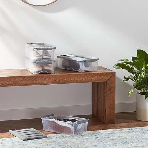 Amazon Basics Plastic Storage Containers with Secure Latching Lids, Stackable Organization Bins for Organizing, Clear/Grey, 5 Quart, Set of 10 - size: 5 Qt. - 10 Pack