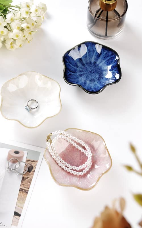 Lotus Leaf Shape Decorative Ring Tray, Small Key Bowl, Ceramic Trinket Tray Jewelry Dish Organizing Necklace Earrings, Home Decoration for Mom Best Friend Sister, Blue. - color: Blue Lotus