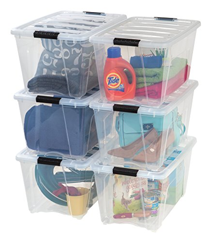 IRIS USA 54 Qt Stackable Plastic Storage Bins with Lids, 6 Pack - BPA-Free, Made in USA - See-Through Organizing Solution, Latches, Durable Nestable Containers, Secure Pull Handle - Clear - color: Clear, size: 54 Qt, style: 6 Pack