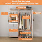 Auromie Clothes Rack with 5 Drawers & 4 Storage Shelves, 59.1W*70.9H Heavy Duty Clothing Rack with 2 Hanging Rods, Wardrobe Closet Organizer System with 5 Hooks, Freestanding Garment Rack (White) - color: White