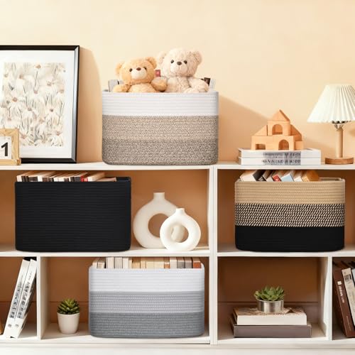 Baskets for Organizing,Storage Baskets,3 Pack Baskets for Shelfves,15"×10"×9" Woven Black Basket,toy storage bins,bins for organization - color: Black