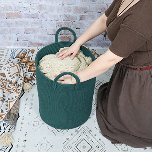 XUANGUO Cotton Rope Laundry Basket Hamper for Clothes Woven Storage Basket for Living Room Bedroom Boho Tall Rope Baskets for Blanket Toys Pillow Towels Baby Nursery Hamper Bin Large dark green - color: dark green, size: Regular