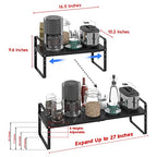 Expandable Cabinet Shelf Organizer Adjustable Metal Spice Rack Stackable Freestanding Counter Storage Shelves for Kitchen Cabinet Under Sink Office Desk (Black - 1Pack - L16.5-27'' * W10.2'' * H9.6'') - color: Black - 1pack - L16.5-27'' * W10.2'' * H9.6''