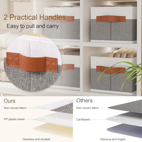 3 Pack Storage Bins, Foldable Baskets for Shelves Organizing, Fabric Storage Boxes with Handles, White and Gray, 15 x 6 x 5 Inch - color: White/Grey, size: 3-Pack
