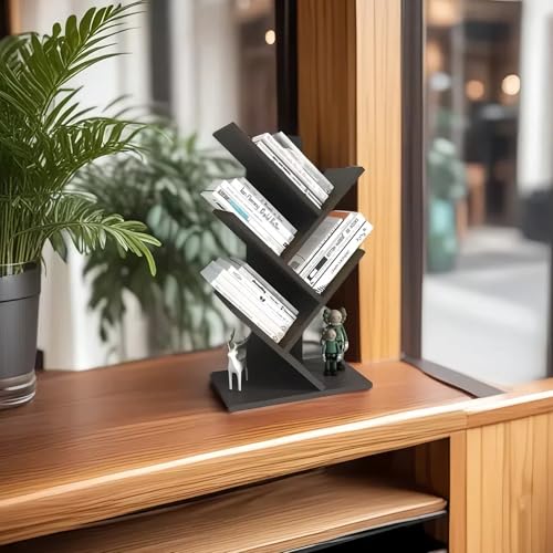 Godferyxin Book Tree Bookshelf, 5-Tier Wood Bookshelf Tree Bookcase for Displaying Books, CDs, Magazines and More at Office, Home or School - color: 5-tier-brown