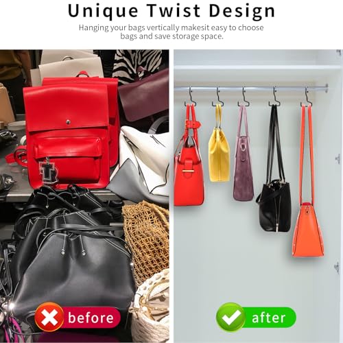 Purse Hanger for Closet, 8 Pack Unique Twist Design Bag Hanger Purse Hooks, Purse Holder for Hanging Bags, Handbags, Belts, Backpack, Scarves, Wreath, Hat, Jeans, Pans and Pots