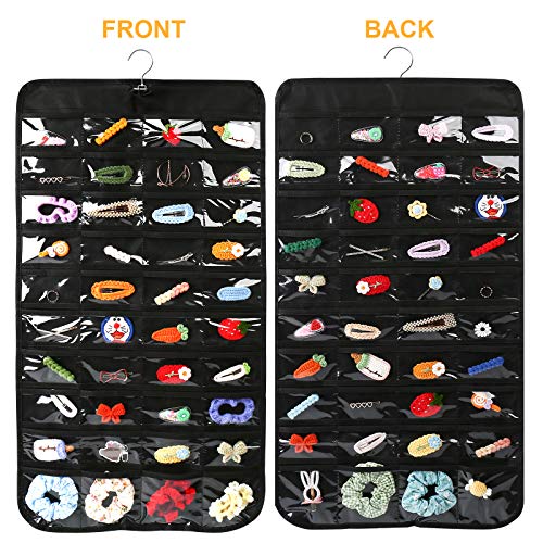 Luney Hanging Jewelry Organizer, 80 Pockets Earring Holder Organizer with Pockets for Woman, for Hanging Earrings, Necklaces, Bracelets, Rings, Storage, Closet(1PCS, No Zipper) - color: black