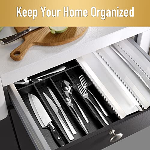 Besilord Bamboo Silverware Holder - Drawer Organizer with 5 Slots (Black) - color: Black, size: 5 Slots