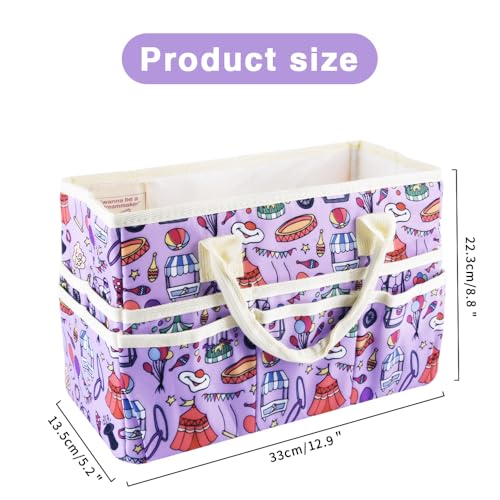 E-WEICHEN Craft Organizer Tote Bag Art Storage Caddy with Multiple Pockets Containers for Art,Craft,and Office Supplies Storage.Purple Circus - color: Purple Circus