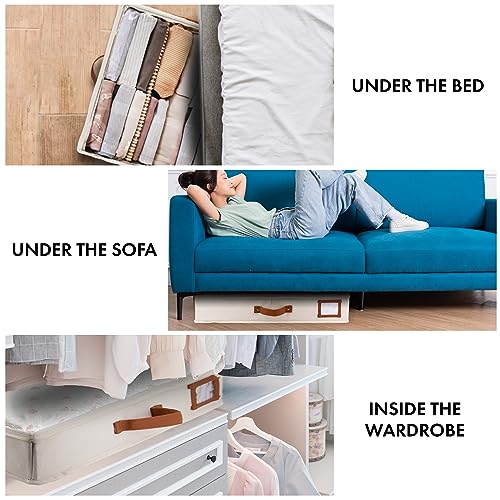HOMELUX THEORY 2pc Under Bed Storage Containers, Bedroom Under the Bed Drawer Storage Organizer with Bins and Lids, Large Underbed Clothes Storage Box Ideal for Blanket, Fabric, & Shoes (Ivory) - color: 1. Ivory, size: Large (2pc)