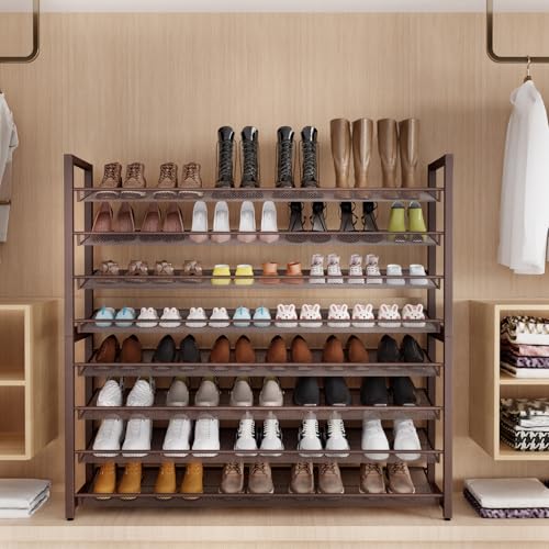 Metal Shoe Rack,Large 8 Tier Shoe Organizer, Heavy Duty Metal 4-Tier Stackable Shoe Storage Vertical Shoe Rack for Closet Front Door,Entrance,Entryway,Garage,Up to 50 Pairs,Bronze - color: Bronze, size: 8 Tier