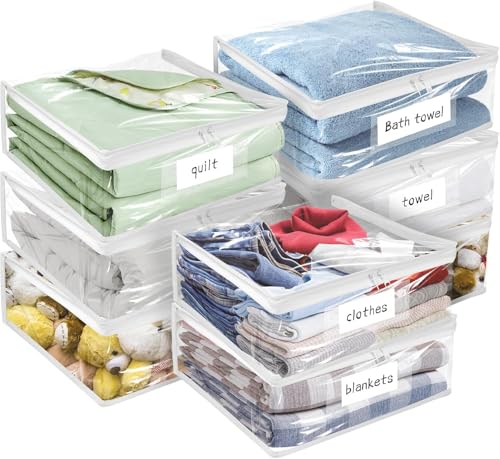 Kikerike Plastic Storage Bags with Easy-Glide Zipper, Pack of 8, Durable Clear Vinyl Zippered Storage Bags for Clothes Sweaters Comforters Blankets Sheets Bedding (10.5 x 10.5 x 2.5 Inch, White) - color: White, size: 10.5 x 10.5 x 2.5 Inch - 8 Pack