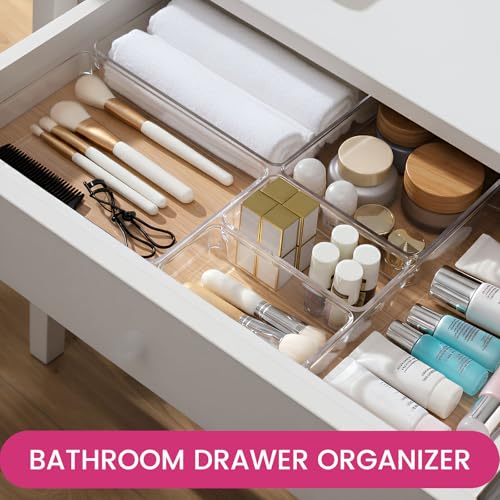 Criusia Large Drawer Organizer Bins 26 Pack | Complete 5 Size Clear Plastic Kitchen Drawer Organizers for Utensils | Bathroom Drawer Organizer Trays | Versatile for Makeup Office Organization - size: 26 Pack