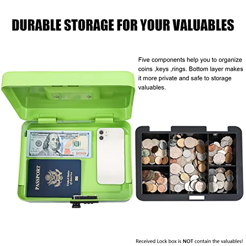 KYODOLED Large Cash Box with Combination Lock,Safe Metal Box for Money, Storage Lock Box with Money Tray,9.84"x 7"x 3.54" Limegreen Large - color: Limegreen, size: Large
