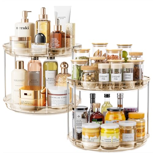 LAMU 2 Pack 2 Tier Lazy Susan Turntable Organizer 10.6'' Rotating Spice Rack Organization for Cabinet, Kitchen, Pantry, Countertop, Bathroom, Vanity, Medicine Cabinet Organizer, Amber - color: Amber, size: 10.6in 2Pack