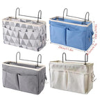 Bedside Caddy, Large Capacity Hanging Bedside Organizer with Side Hooks and 2 Pockets,Durable Versatile Bedside Caddy for Dorm Bed Phone Hospital College Magazine Remote Control Laptop Books (Blue)
