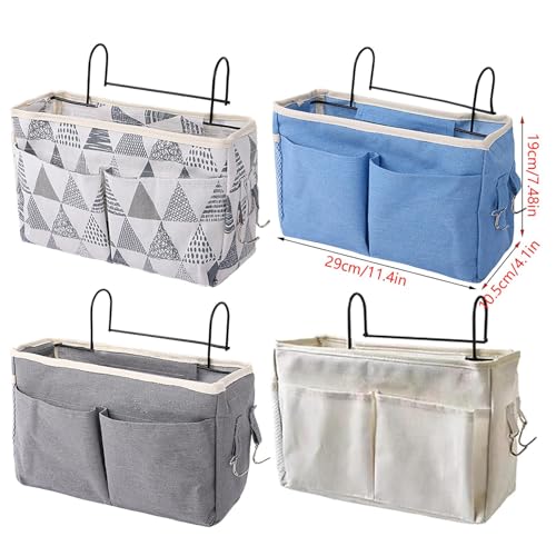 Bedside Caddy, Large Capacity Hanging Bedside Organizer with Side Hooks and 2 Pockets,Durable Versatile Bedside Caddy for Dorm Bed Phone Hospital College Magazine Remote Control Laptop Books (Blue)