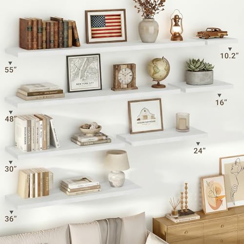 Vivelove 10 in Deep Floating Shelves for Wall, 16" x 10.2" x 1.5" Shelves for Room Wall Mounted, 1.5 Inch Thick Shelf for Bathroom Bedroom Kitchen Book Room, Modern Farmhouse Decor, Set of 2, White - color: White, size: 15.7”Wx10.2”Dx1.5”H