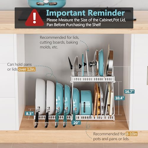 3-Pack Pots and Pans Organizer for Under Cabinet, 2Tier 14 Dividers 3 DIY Method Expandable Easy Install, Kitchen Pot Pan Lid Rack Storage Holder Organizers Inside Cabinet, White - color: White