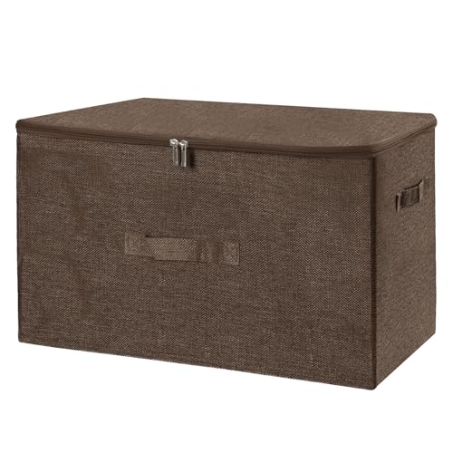 ANMINY Storage Bins with Zipper Lids 51.9 Qt Lidded Fabric Storage Boxes Baskets Cubes with Handles Collapsible Washable Cotton Linen Closet Shelf Clothes Organizer - Extra Large, Coffee - color: Coffee, size: Extra Large (Pack of 1)