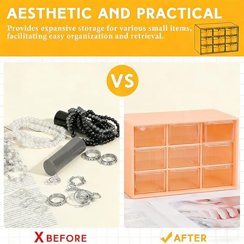 Desk Organizer Box with Nine Compartments Plastic Desktop Drawer Storage Box for Hardware, Beads, Cosmetics, Craft,and Office Storage, Orange - color: Orange