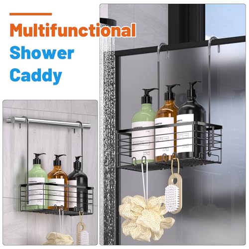 YUOROS Hanging Shower Caddy, Over the Door Shower Organizer Rack 304 Stainless Steel Rustproof Bathroom Storage Shampoo Holder Basket (Black) - color: Black, size: 1 Tier