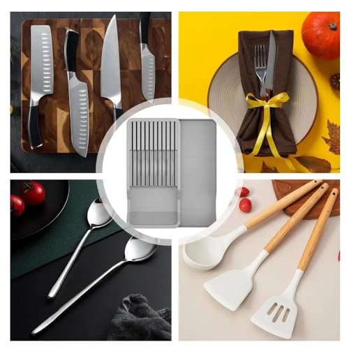 RIIPOO Expandable Knife Organizer for Drawer - Retractable and Adjustable Knife Block Holder Insert, Secure Storage Tray for Kitchen Countertop Organization