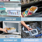Ello Duraglass 3.4 Cup Meal Prep Sets 10Pc, 5 Pack Set- Glass Food Storage Container with Silicone Sleeve and Airtight BPA-Free Plastic Lids, Dishwasher, Microwave, and Freezer Safe, Halogen Blue - color: Halogen Blue with Sleeve, size: 3.4 Cup