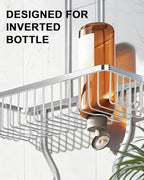 Shower Caddy Hanging - Never Rust Shower Hanging Organizer - Aluminum Over the ShowerHead Caddy with Soap Basket and 6 Hooks for Razor/Sponge (Frosted Silver) - color: Shiny Silver