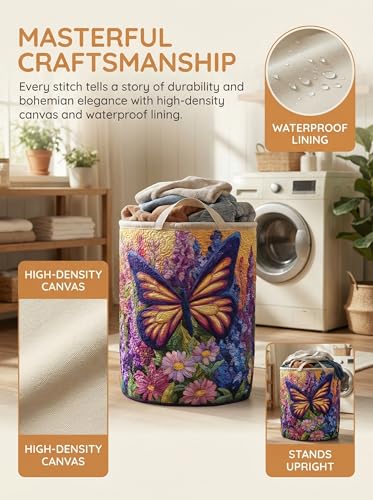 Quilted Laundry Basket with Handles, Boho Floral Quilted Storage Hamper, Large Soft Fabric Laundry Basket for Nursery, Bedroom, Laundry Room,Clothes & Toys (Pattern 04, Large (28"H x 20"W x 20"L)) - color: Pattern 04, size: Large (28"H x 20"W x 20"L)