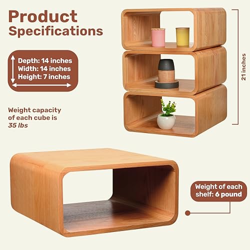 Wooden Cube Storage Bookcase Organizer, Bookshelf for Bedroom, Livingroom, Dormroom, Home Office, Studyroom, Home Decor and Contemporary Spaces (Red Oak | Pack of 2)