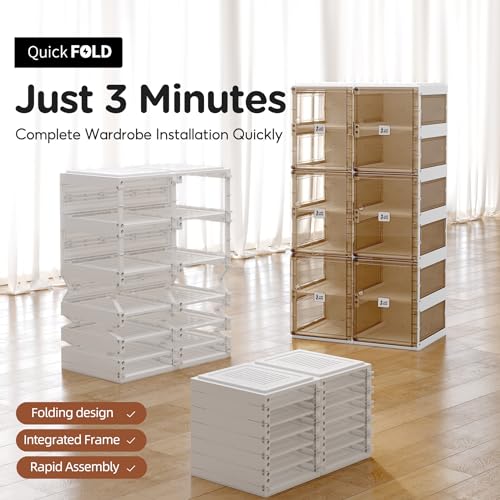 ANTBOX Foldable Shoe Rack,Shoe Organizers for Closet Plastic Shoe Storage Box For Entryway,Living Room,Large Sturdy Stackable Sneaker Cabinet Bins With Magnetic Clear Door 6 Tiers 12 Pairs - color: Brown, size: 6 Tiers 12 Pairs