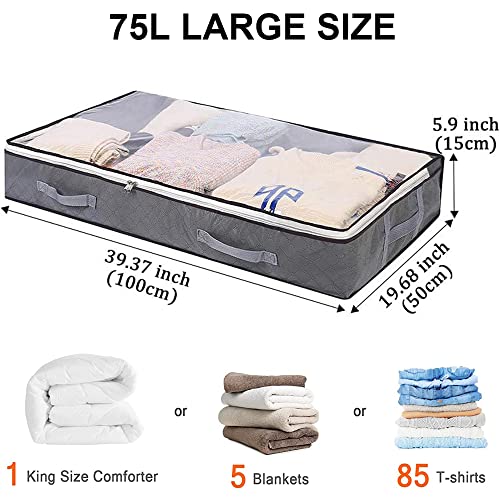Under Bed Storage Containers, 4-Pack Large Capacity Underbed Storage Bags Organizer, Thick Fabric Storage Bins with Clear Window and Handles for Blanket, Comforter, Bedding, Clothes, Gray - color: 4 Pcs-Grey